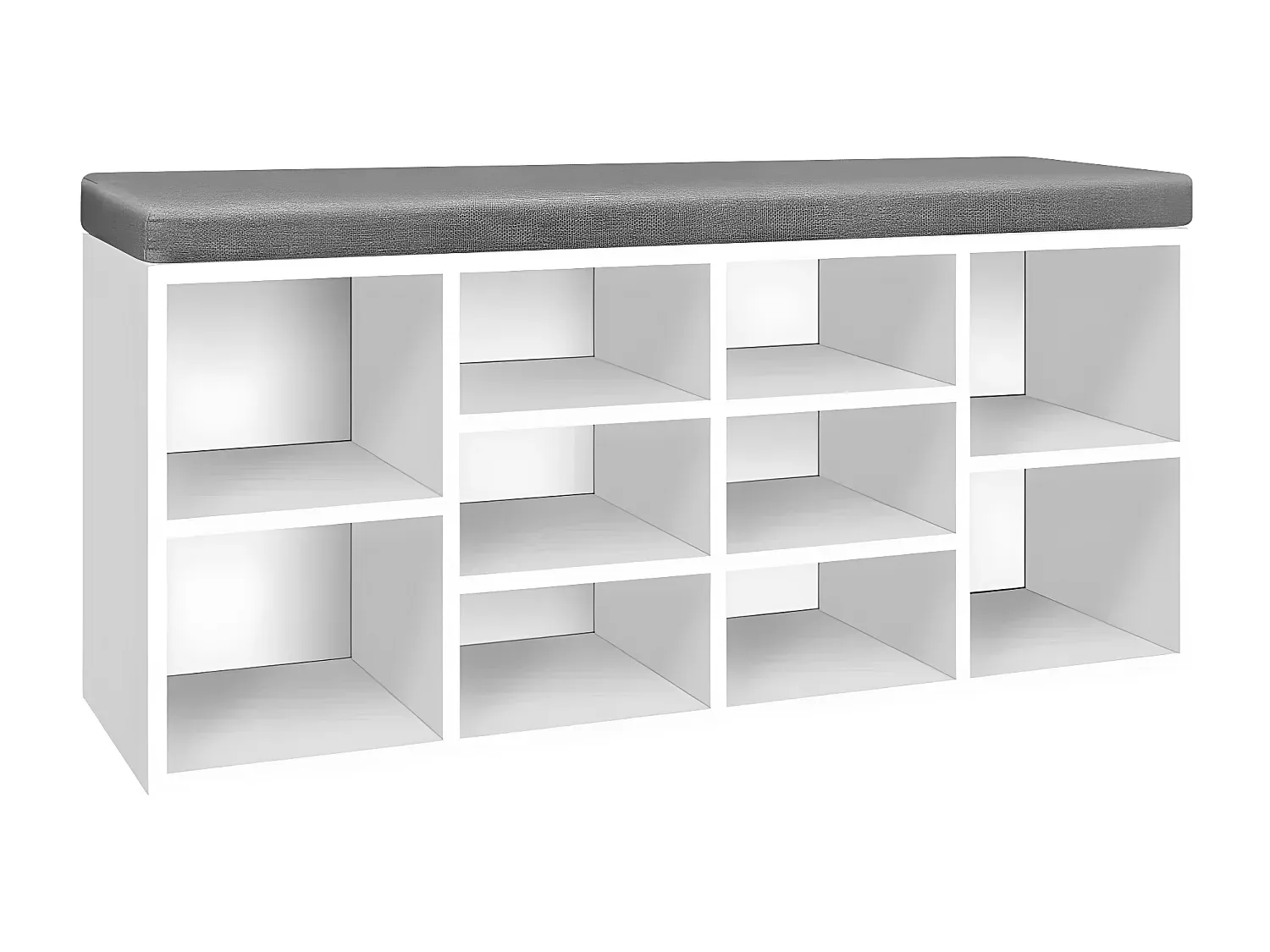 Weißes Schuhregal aus Spanplatte mit mehreren Ebenen