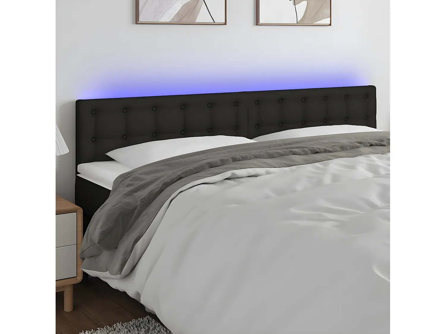 Stoffbett-Kopfteil mit LED-Beleuchtung, Schwarz, 160 x 5 x 78/88 cm