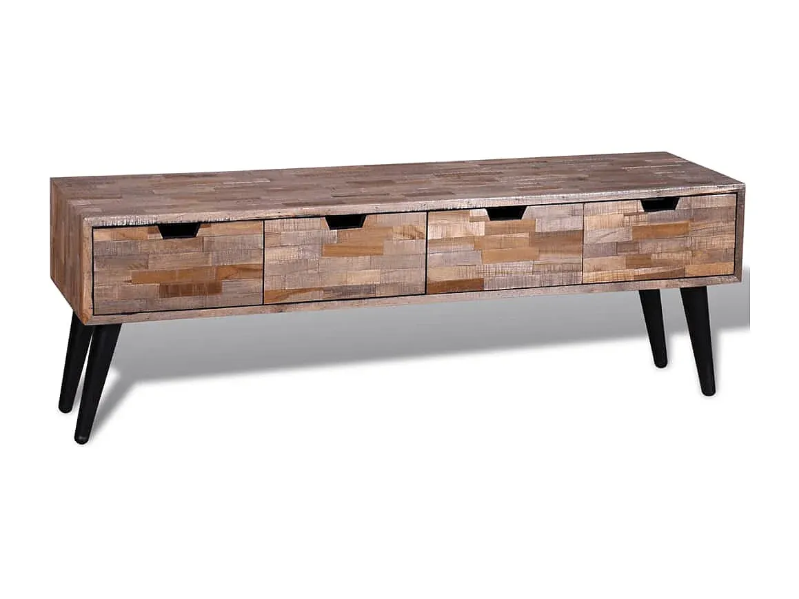 Fernsehtisch aus recyceltem Teakholz mit vier Schubladen