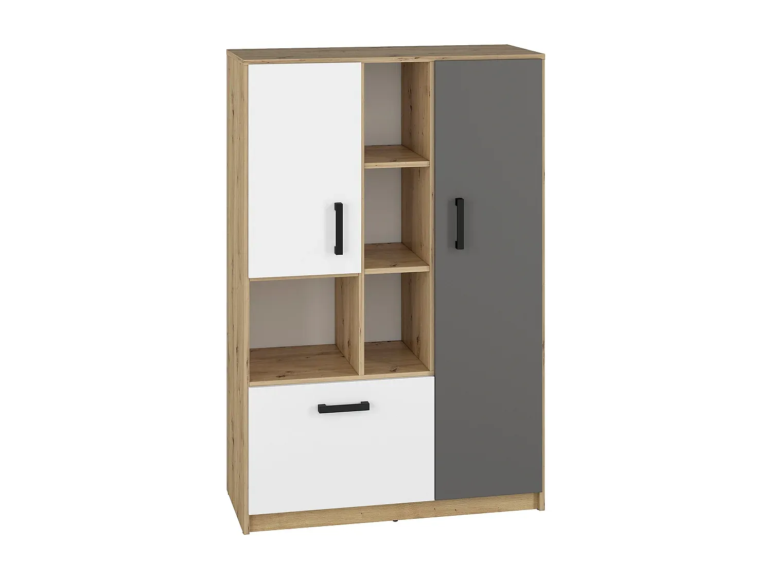 Modernes Highboard aus Eichenholz mit weißen und anthrazitfarbenen Elementen