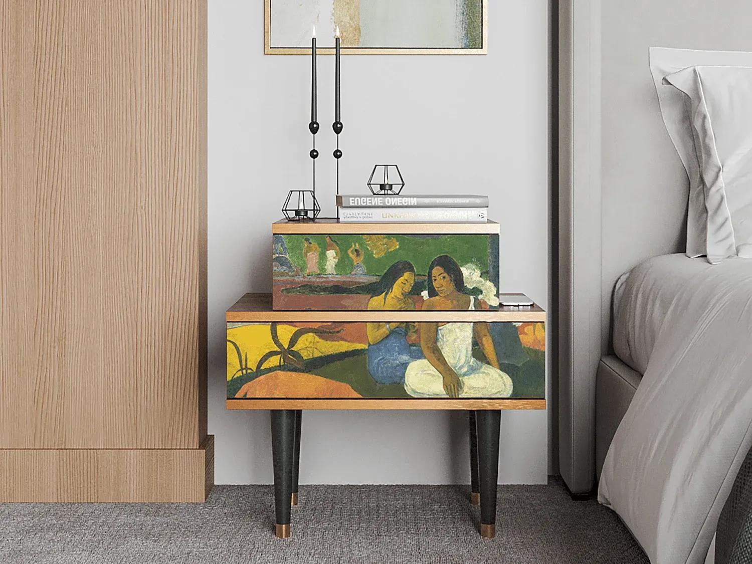 Moderner Nachttisch aus Walnussholz, 58x58x41 cm