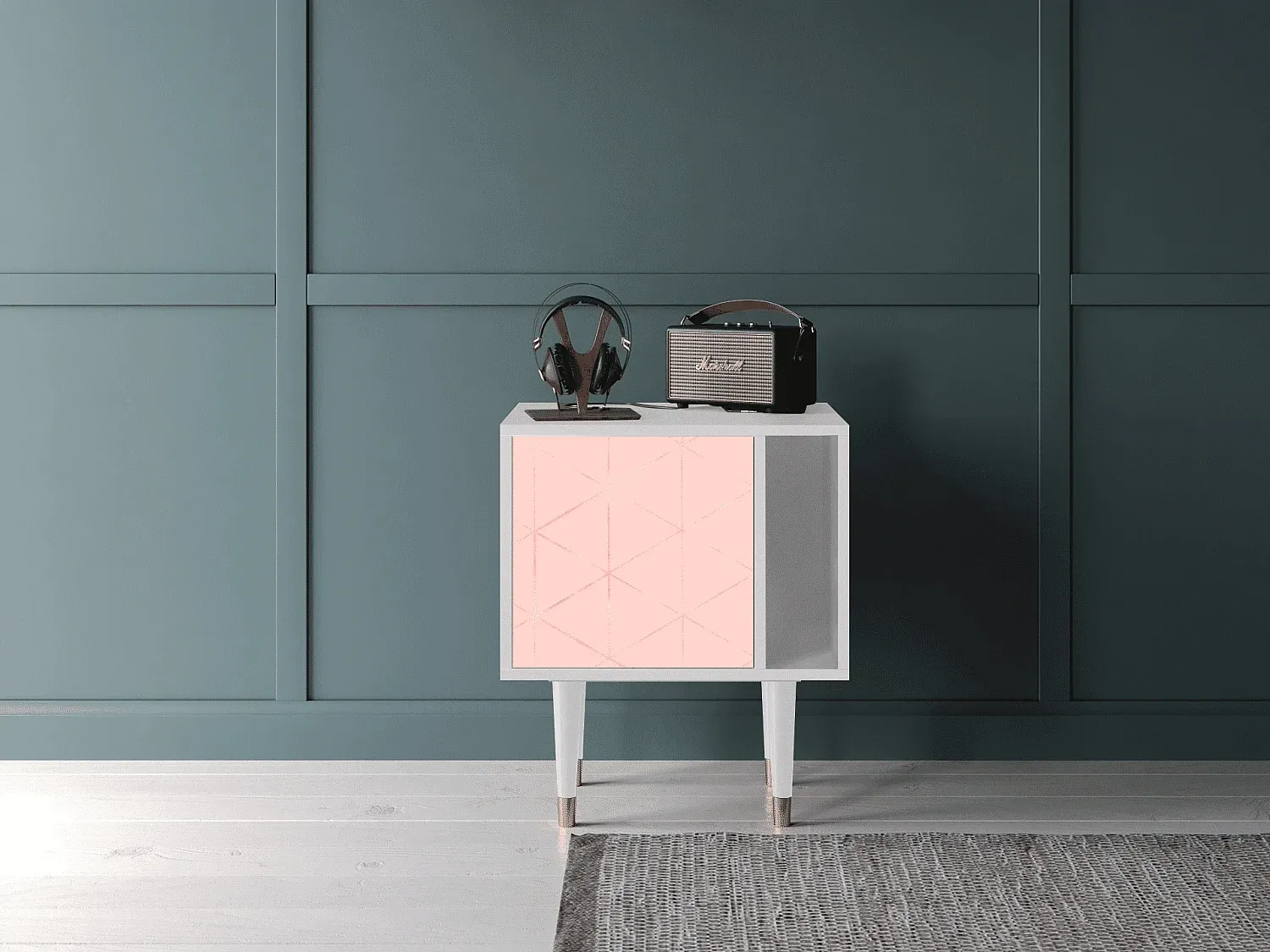 Moderner Nachttisch mit Rose Quartz und Weiß, 57х69х48 cm