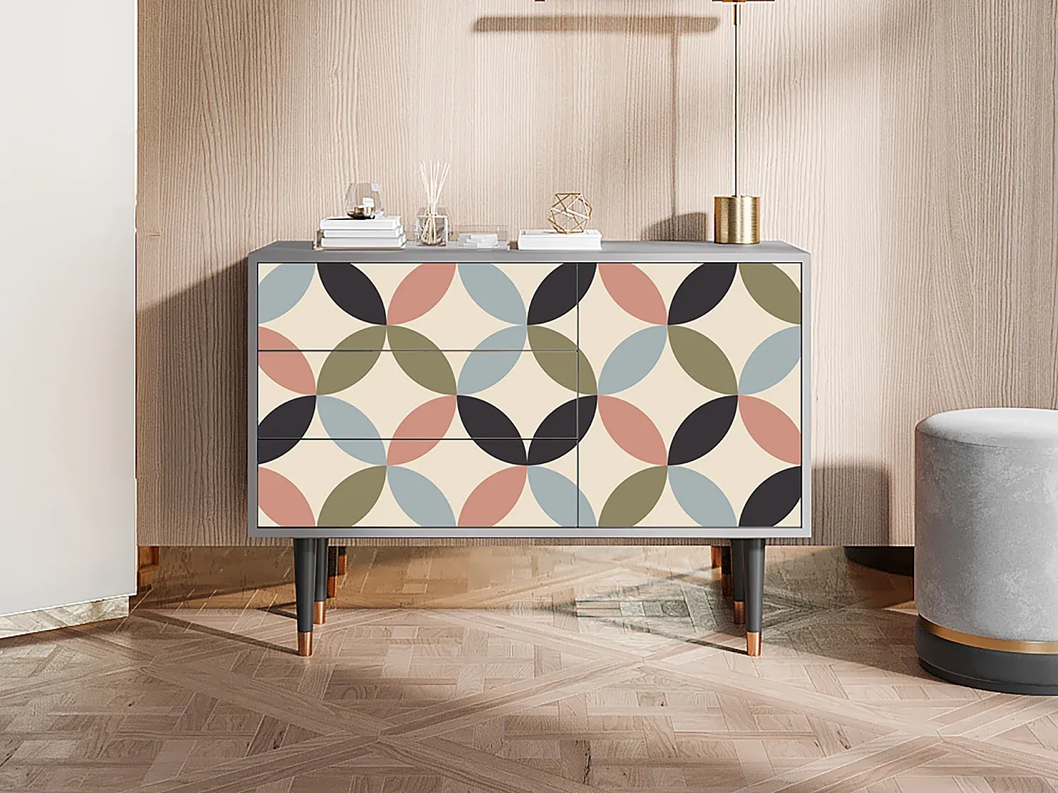 Moderner Sideboard mit Schmetterlingsdesign, Grau, 115x84x41 cm