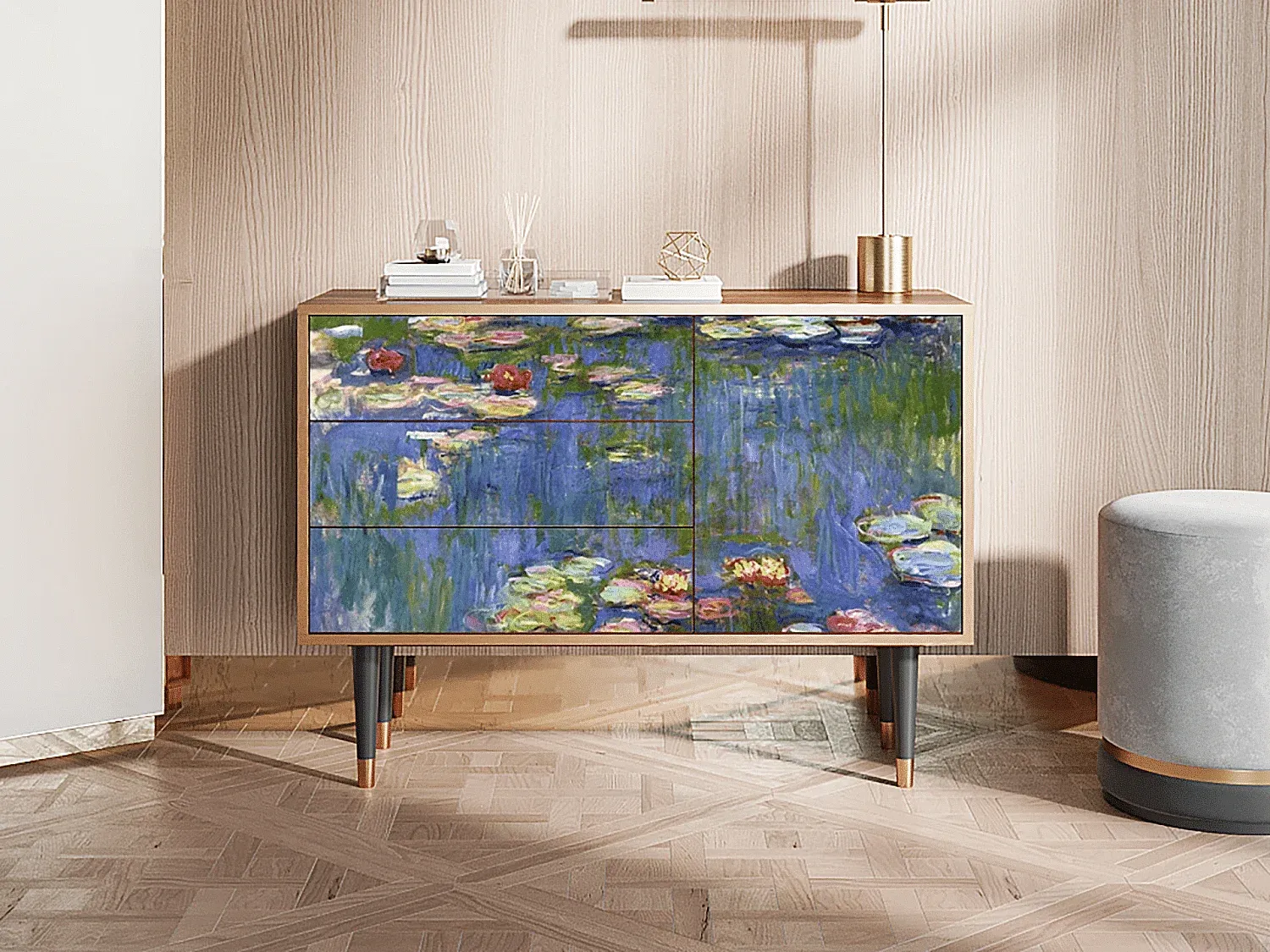 Kompaktes Sideboard mit Kunstmotiv