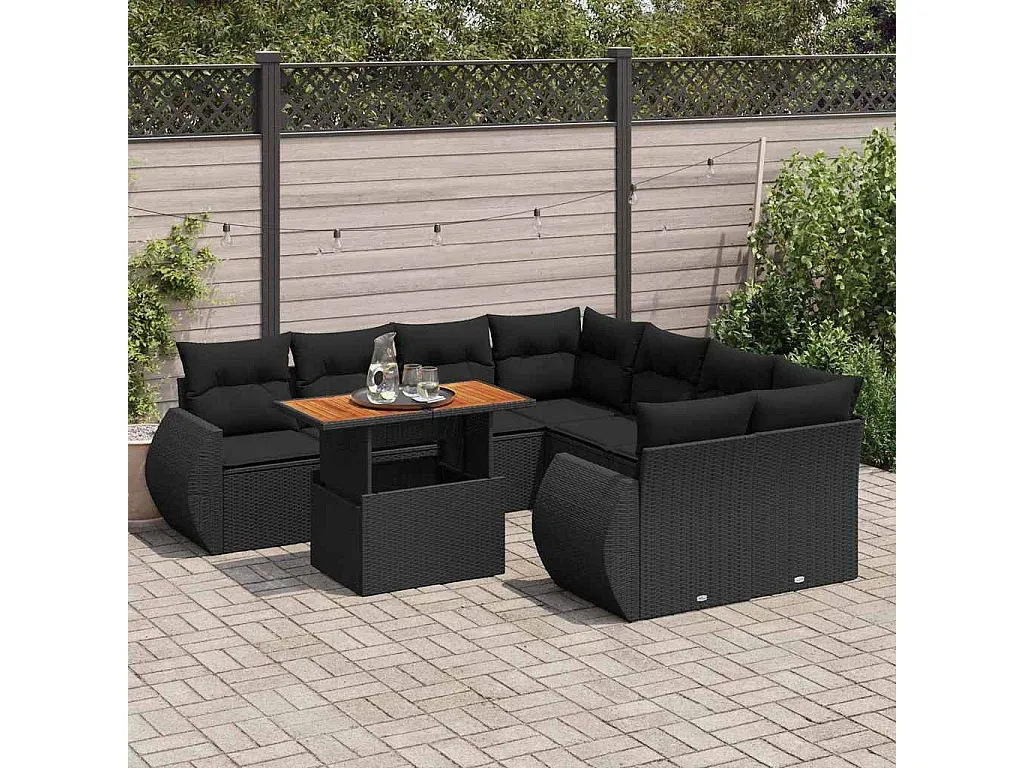 Moderne Outdoor-Sofagarnitur mit Kissen, Schwarz