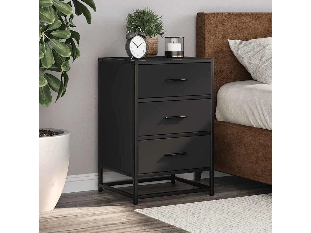 Moderner Nachttisch aus Holz und Metall in Schwarz