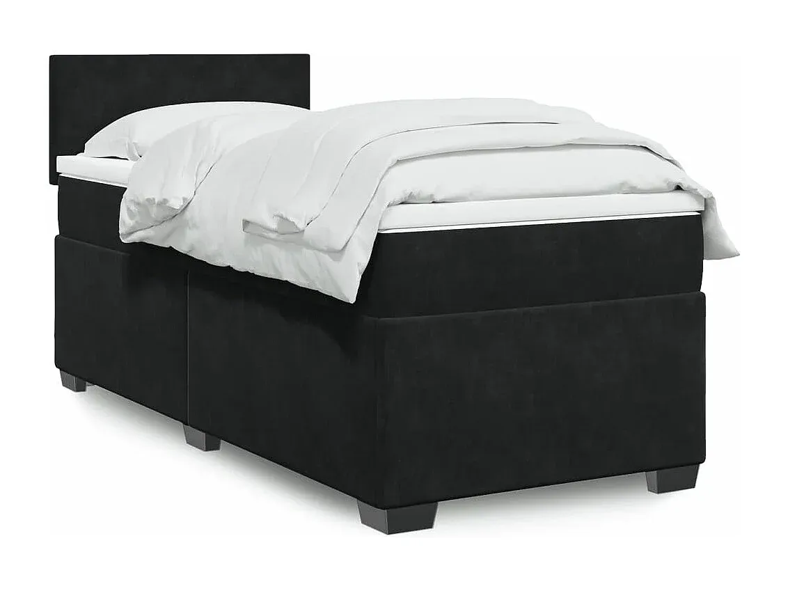 Komfortables Boxspringbett aus Samt in Schwarz, 90x190 cm