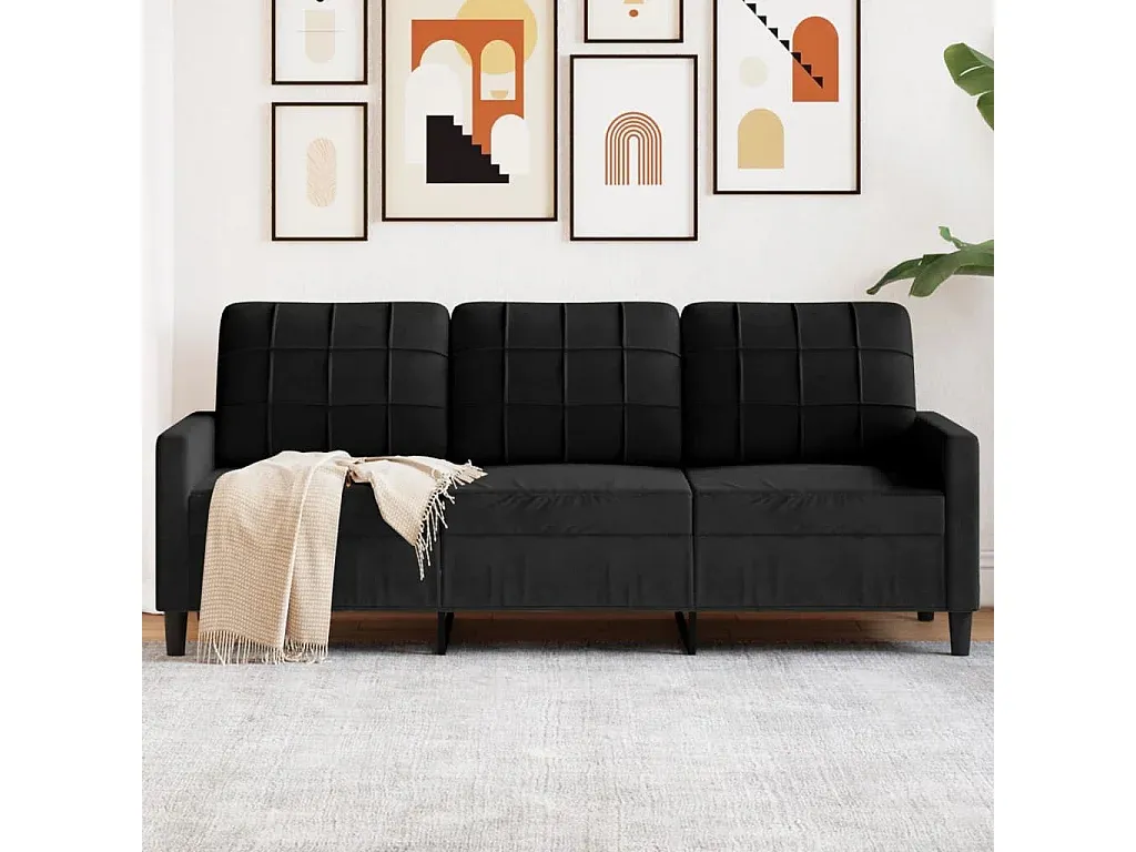 Elegantes Samtsofa in Schwarz, 3-Sitzer, 180 cm