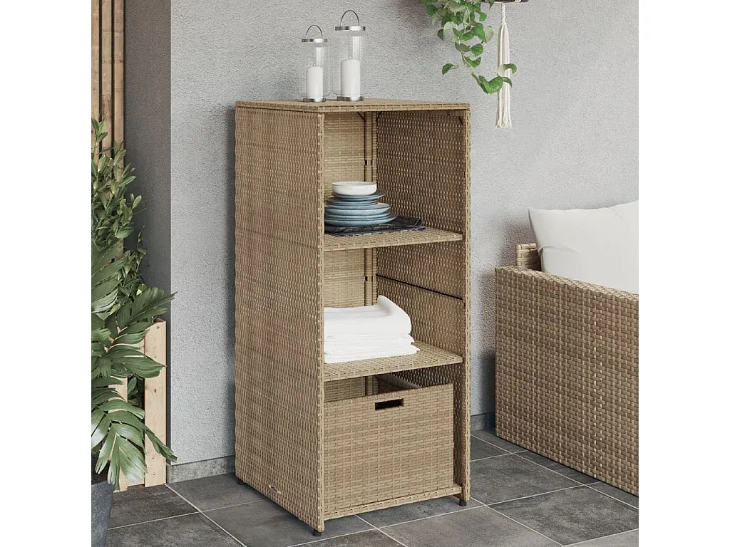 Wetterfester Gartenschrank aus Poly Rattan, Beige, 50x55x115 cm