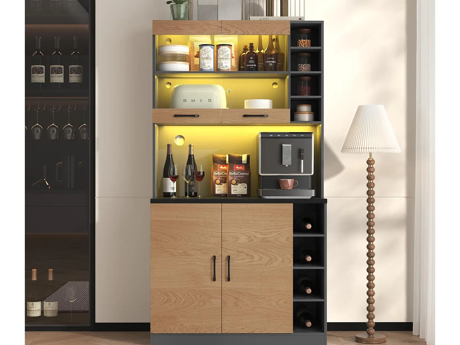 Modernes Küchenbuffet mit LED-Beleuchtung und Stauraum