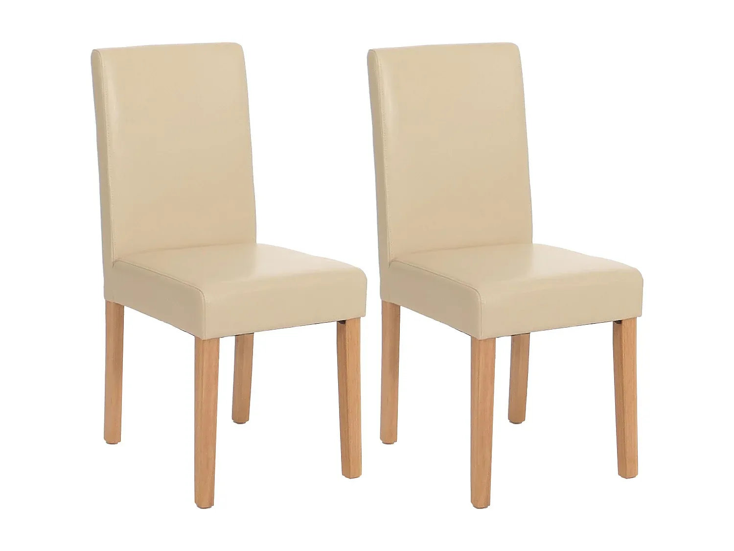 Esstischstuhl Set aus Kunstleder, cremefarben mit hellen Beinen