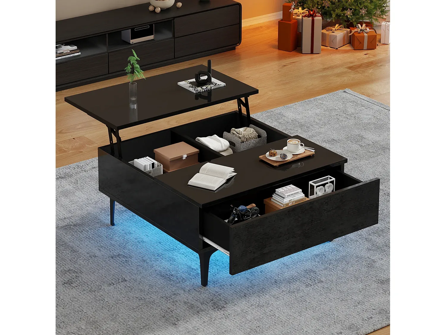 Höhenverstellbarer Couchtisch mit Schublade und LED Beleuchtung