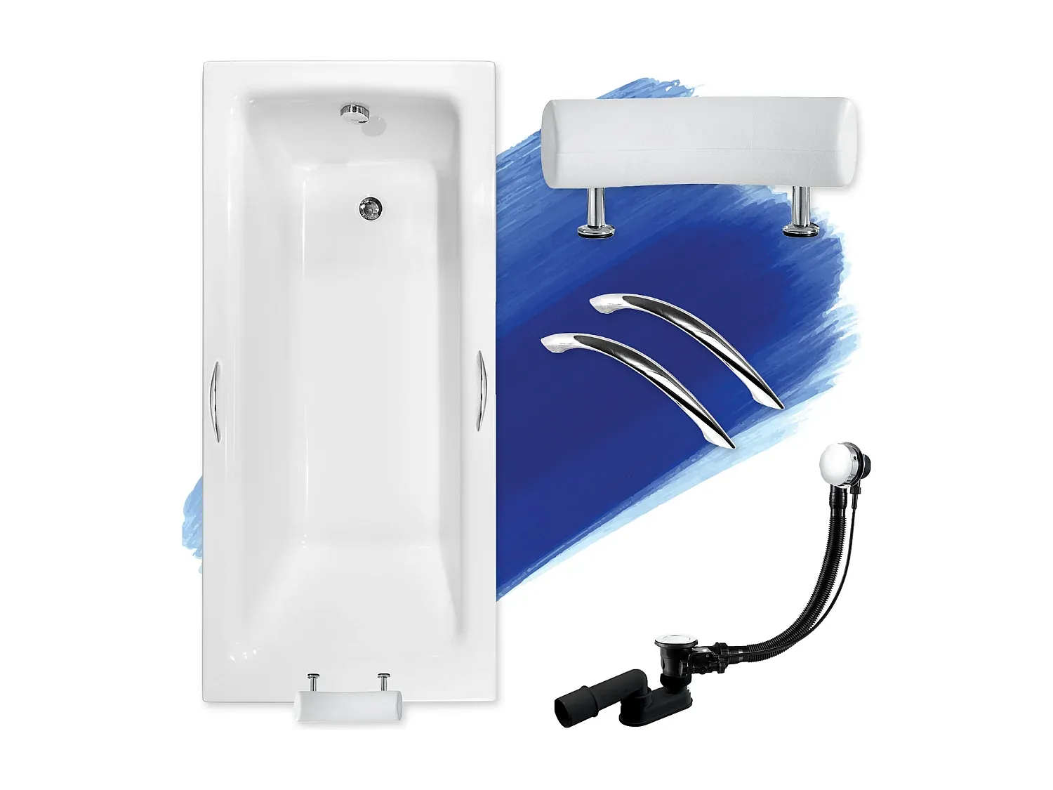 Rechteckige Badewanne 170x75 mit Abfluss und Füßen