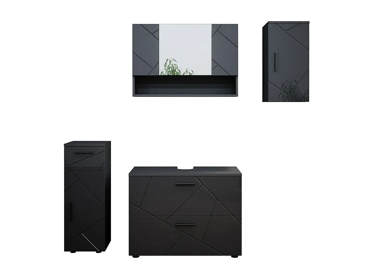 Modernes Badezimmerset in Anthrazit Hochglanz 80x41x59 cm