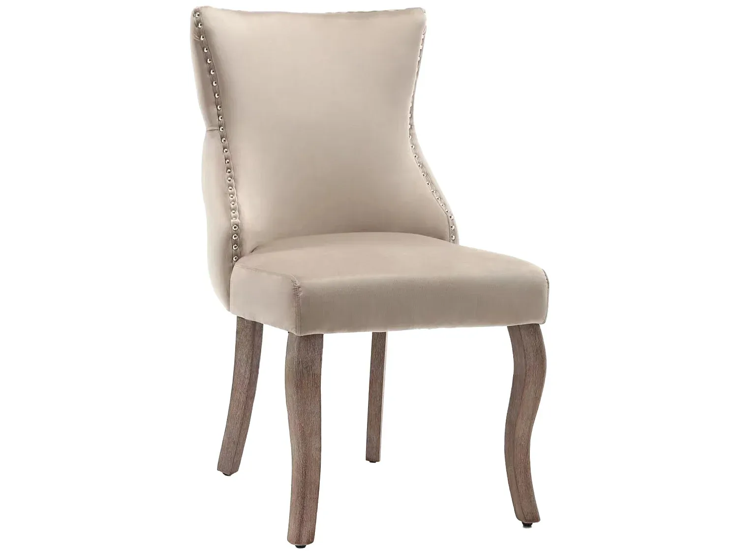 2er-Set Samtstühle mit Massivholzrahmen in Beige