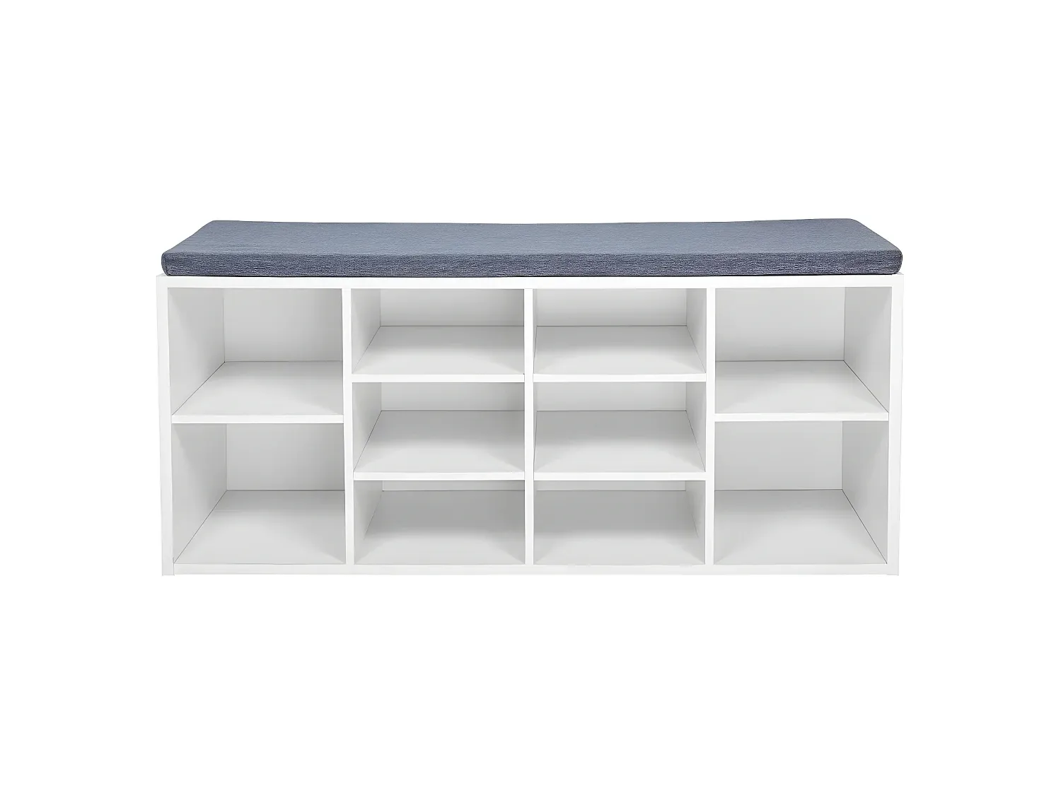 Weißes Schuhregal aus Spanplatte mit mehreren Ebenen