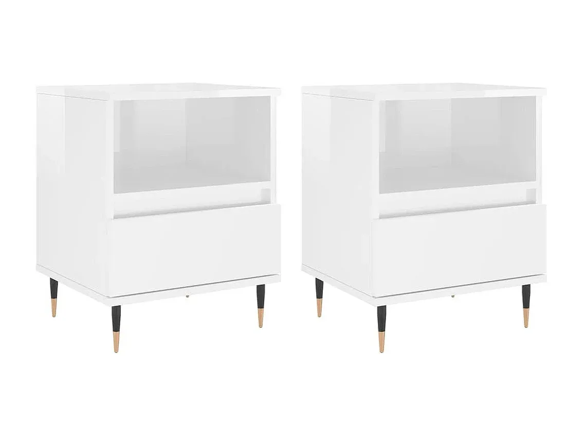 Nachttisch-Set im Hochglanz Weiß mit Stauraum