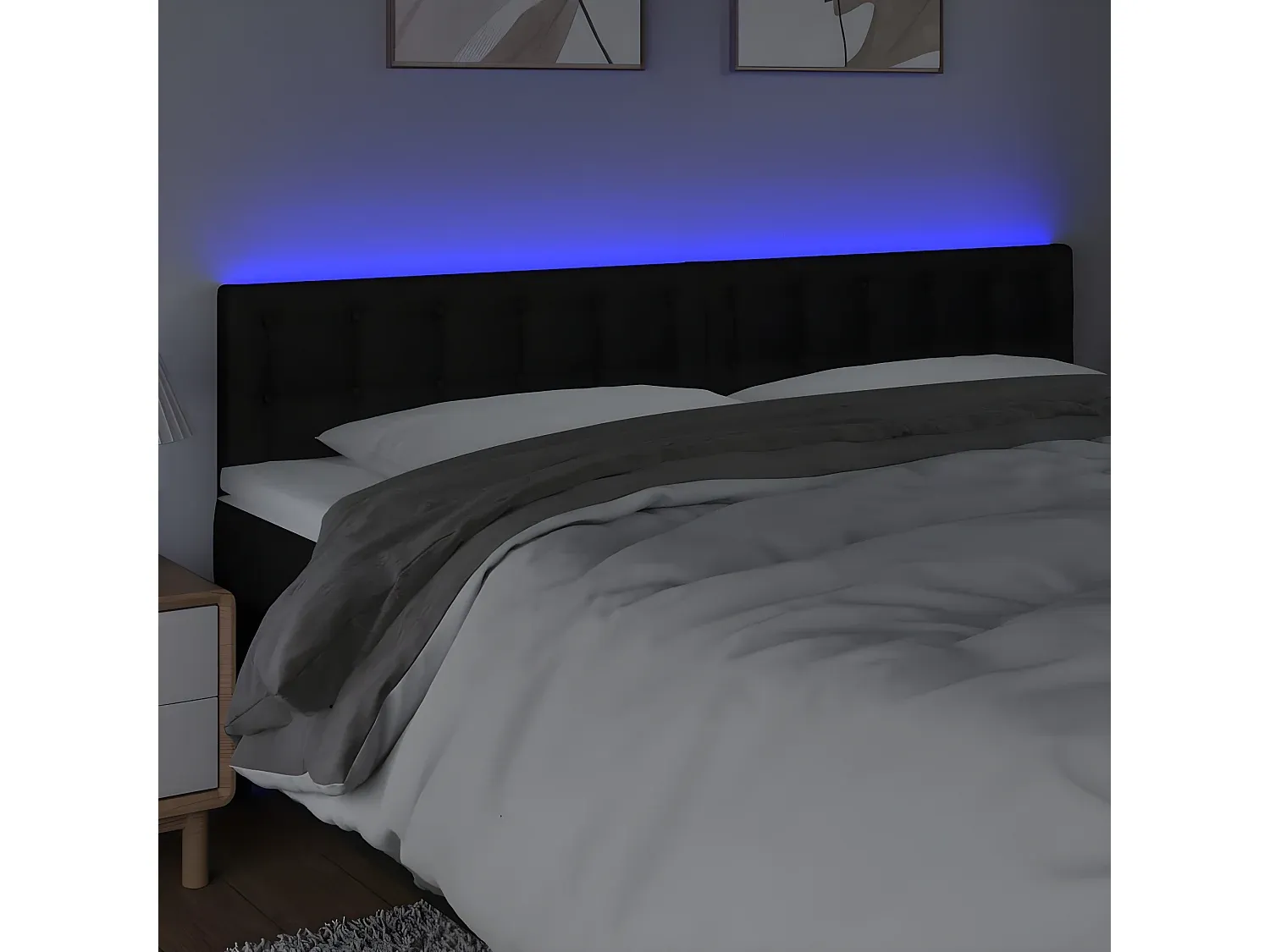 Stoffbett-Kopfteil mit LED-Beleuchtung, Schwarz, 160 x 5 x 78/88 cm