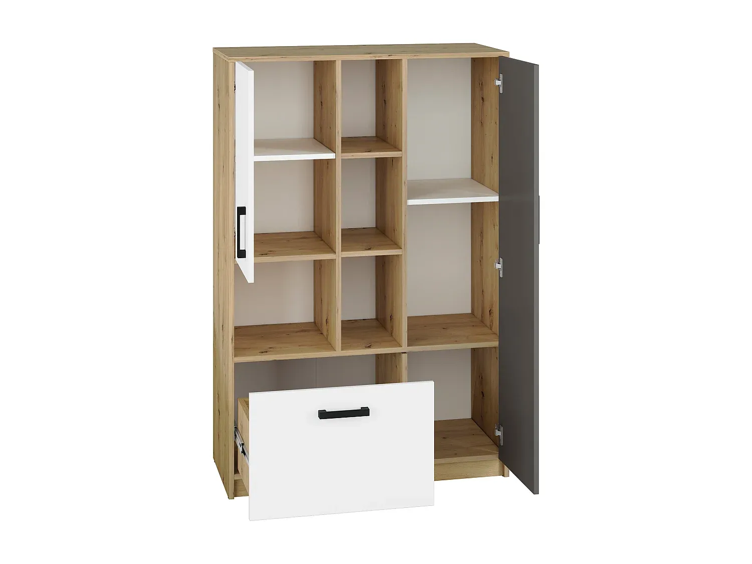 Modernes Highboard aus Eichenholz mit weißen und anthrazitfarbenen Elementen