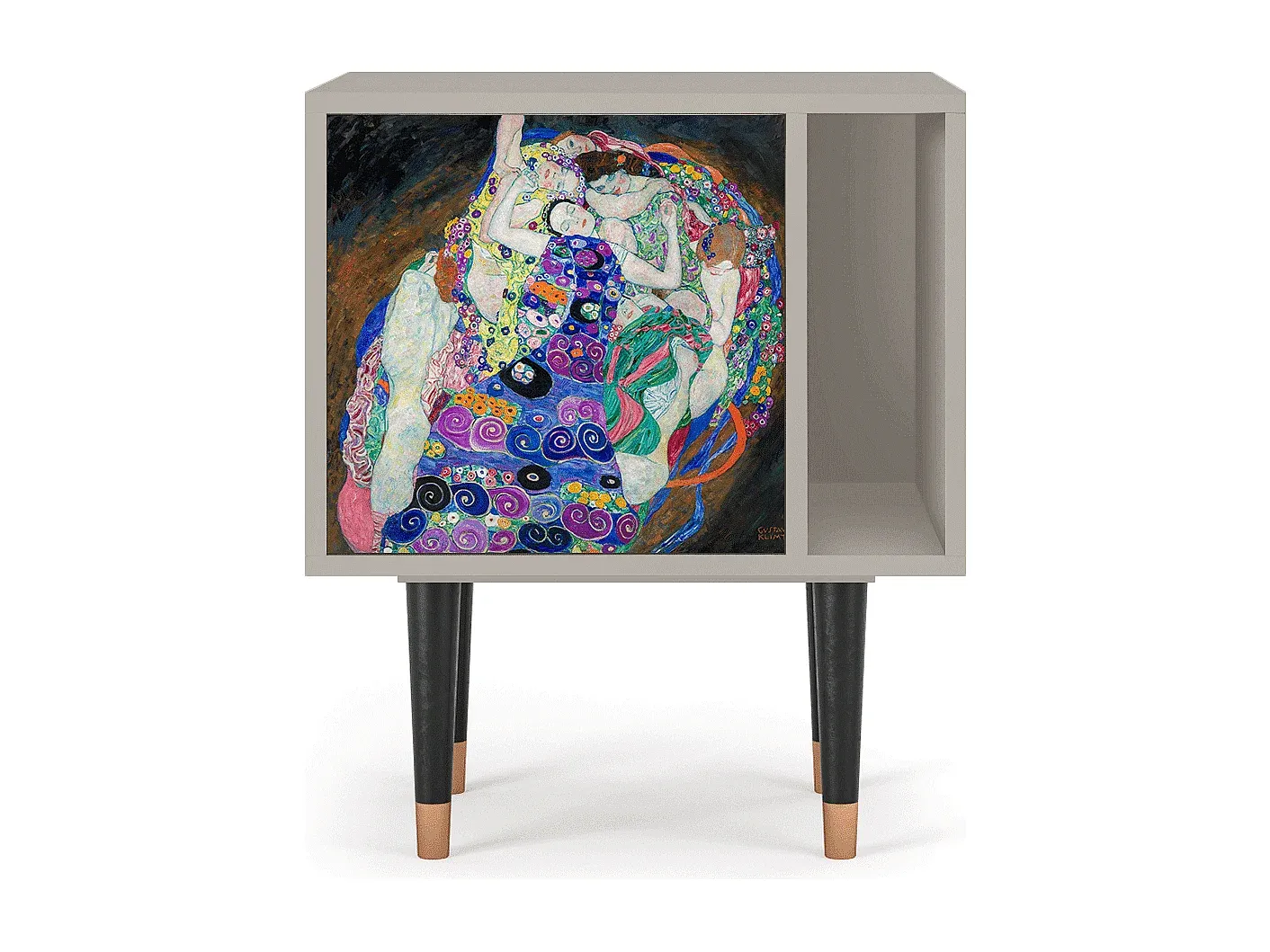 Nachttisch aus Holz mit Kunstmotiv, 57-69-48 cm