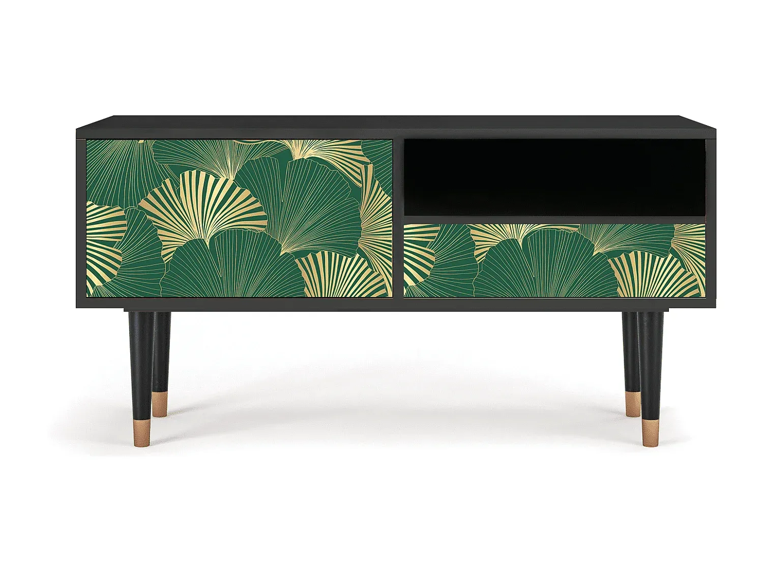 Moderner TV-Schrank mit Ginkgo-Dekor, Anthrazit