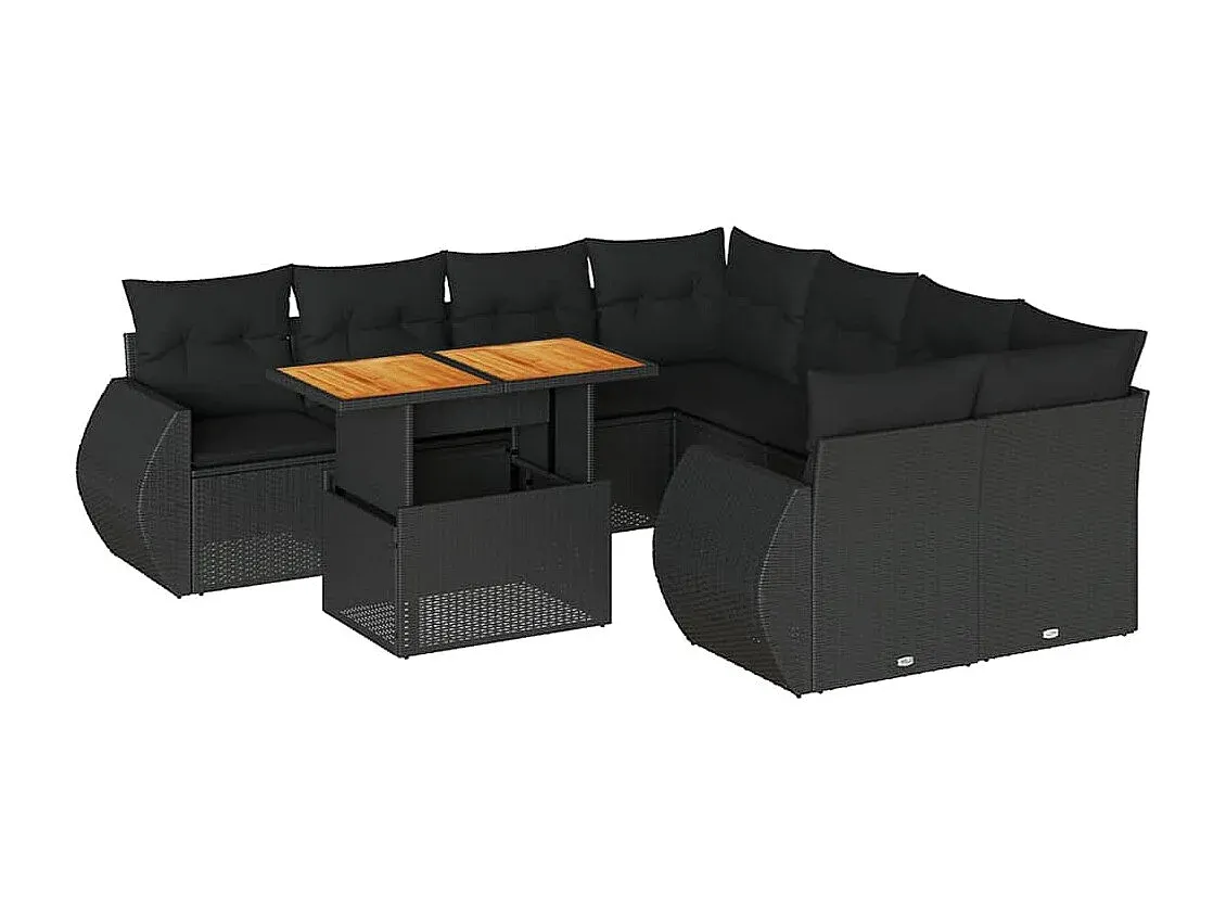 Moderne Outdoor-Sofagarnitur mit Kissen, Schwarz