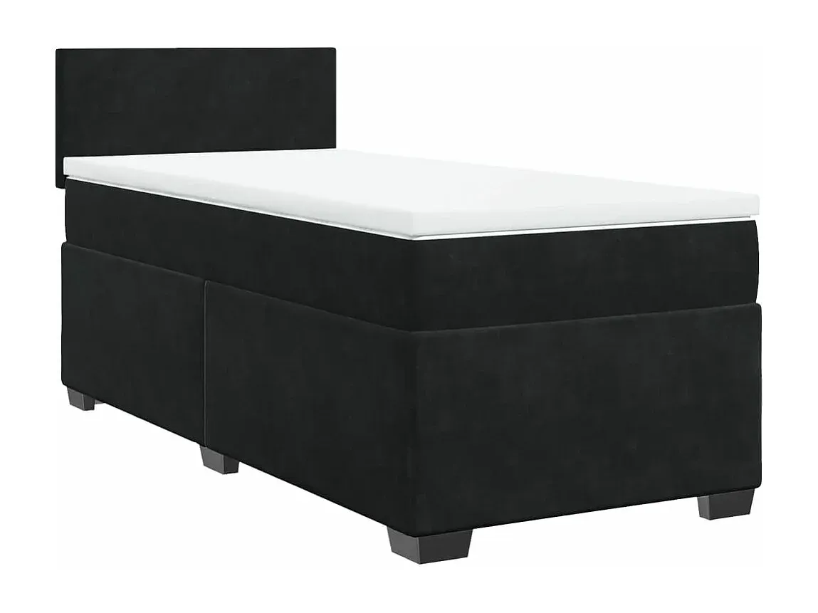 Komfortables Boxspringbett aus Samt in Schwarz, 90x190 cm