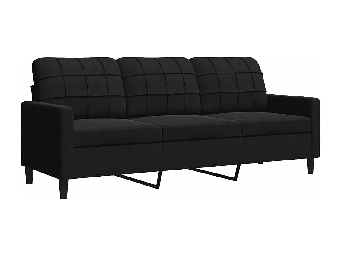 Elegantes Samtsofa in Schwarz, 3-Sitzer, 180 cm