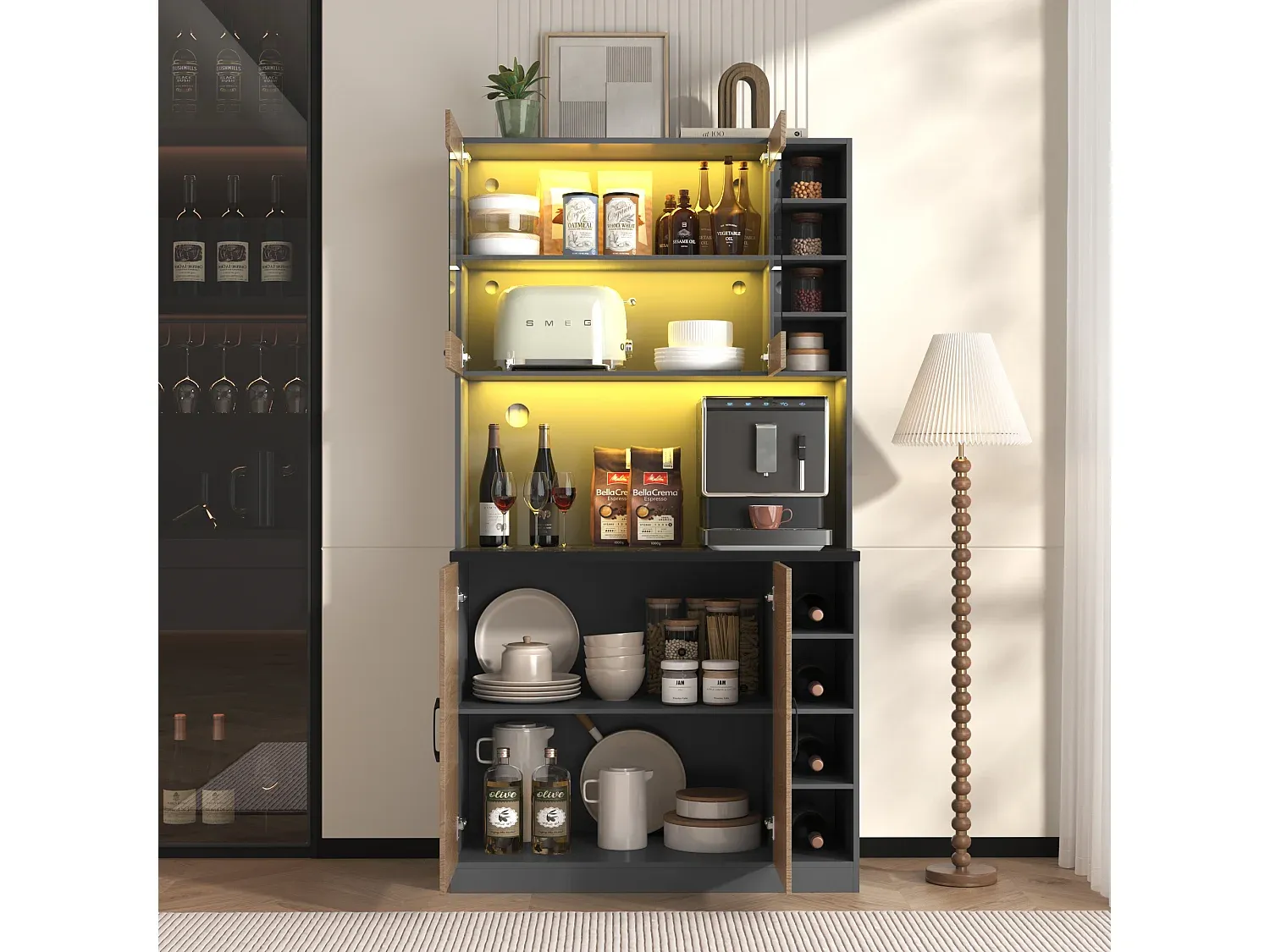 Modernes Küchenbuffet mit LED-Beleuchtung und Stauraum