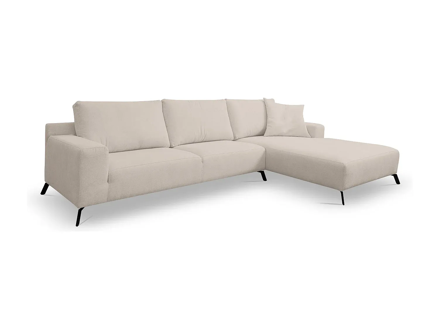 Beige Ecksofa mit Velourstoff und Rechter Ottomane