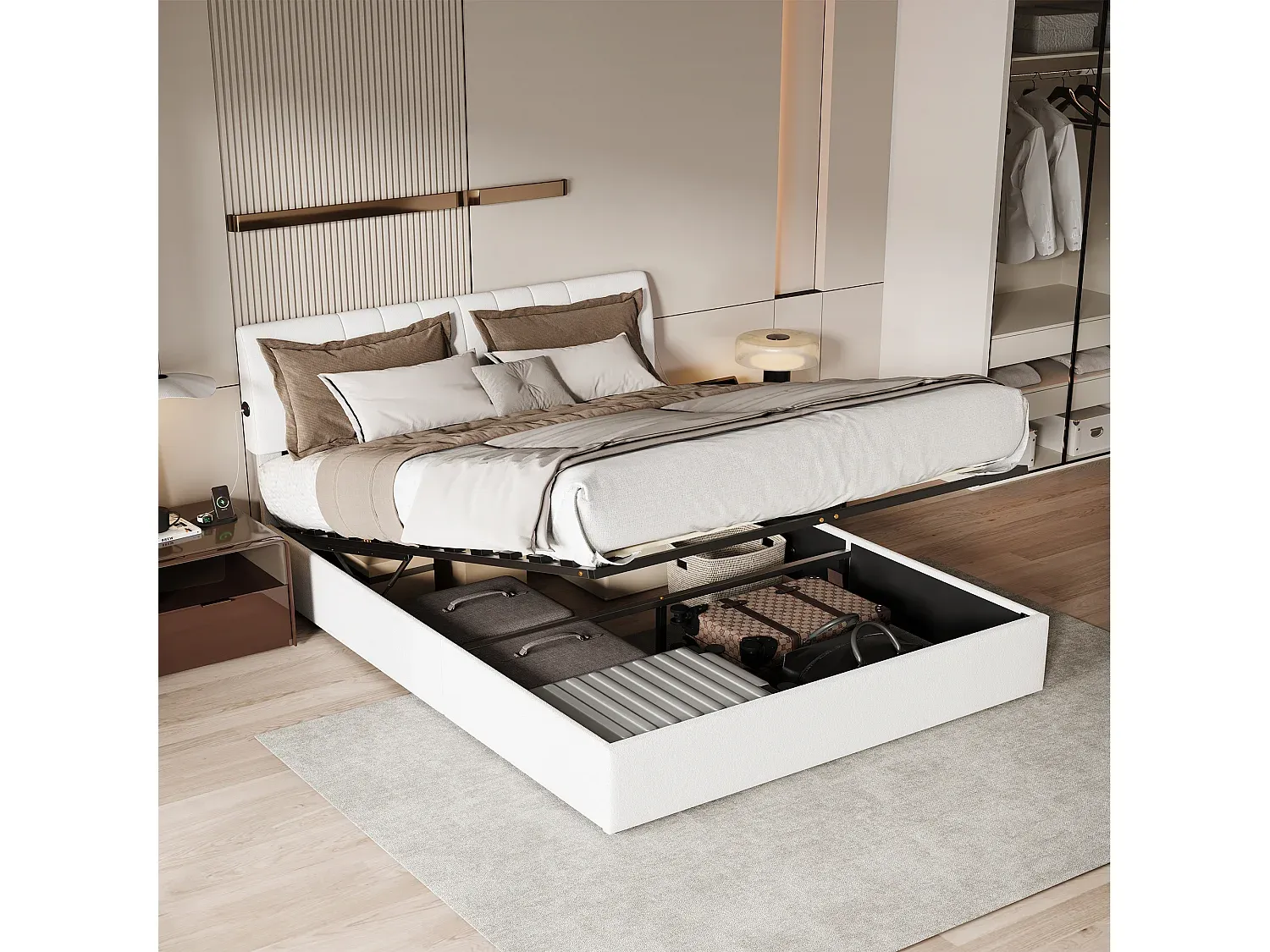 Multifunktionales Bett mit Stauraum und verstellbarem Kopfteil