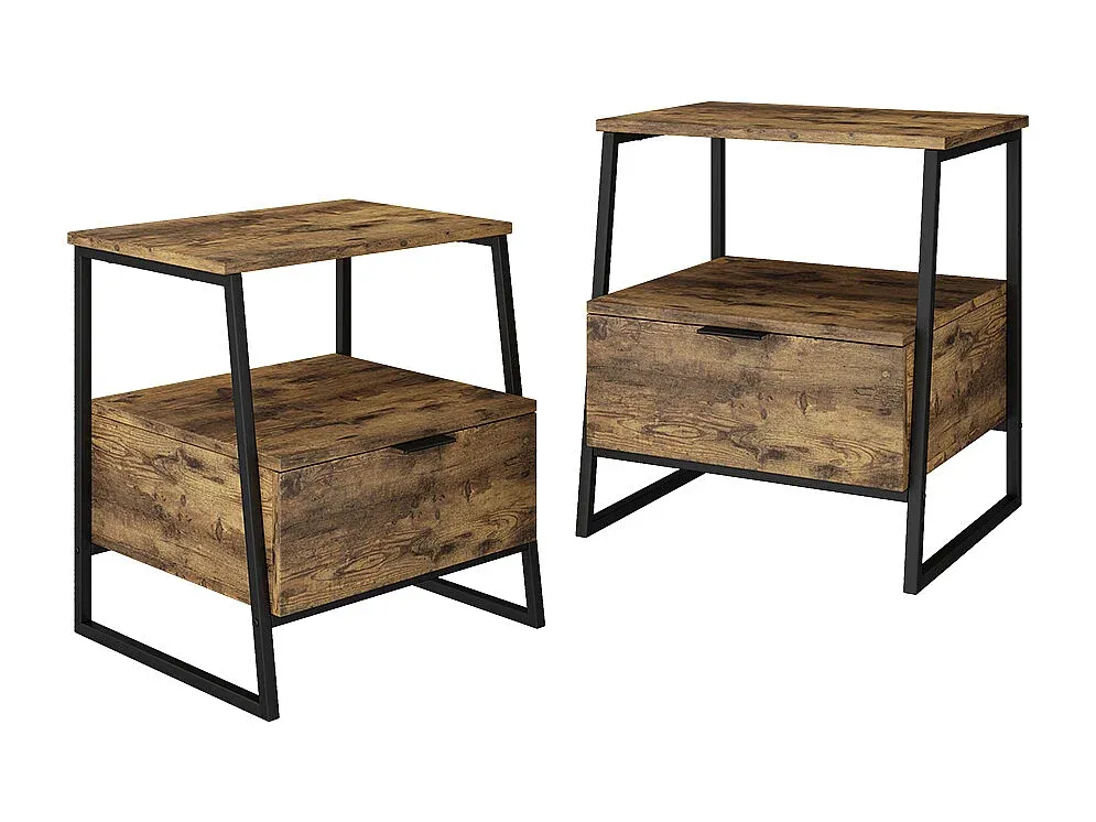 Rustikaler Nachttisch aus Eiche mit schwarzem Akzent 45x40x50 cm