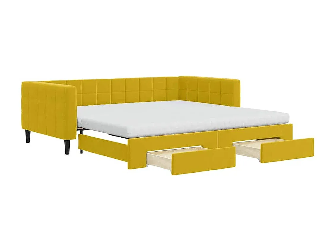 Ausziehbares Tagesbett mit Schubladen Samt Gelb 100x200 cm