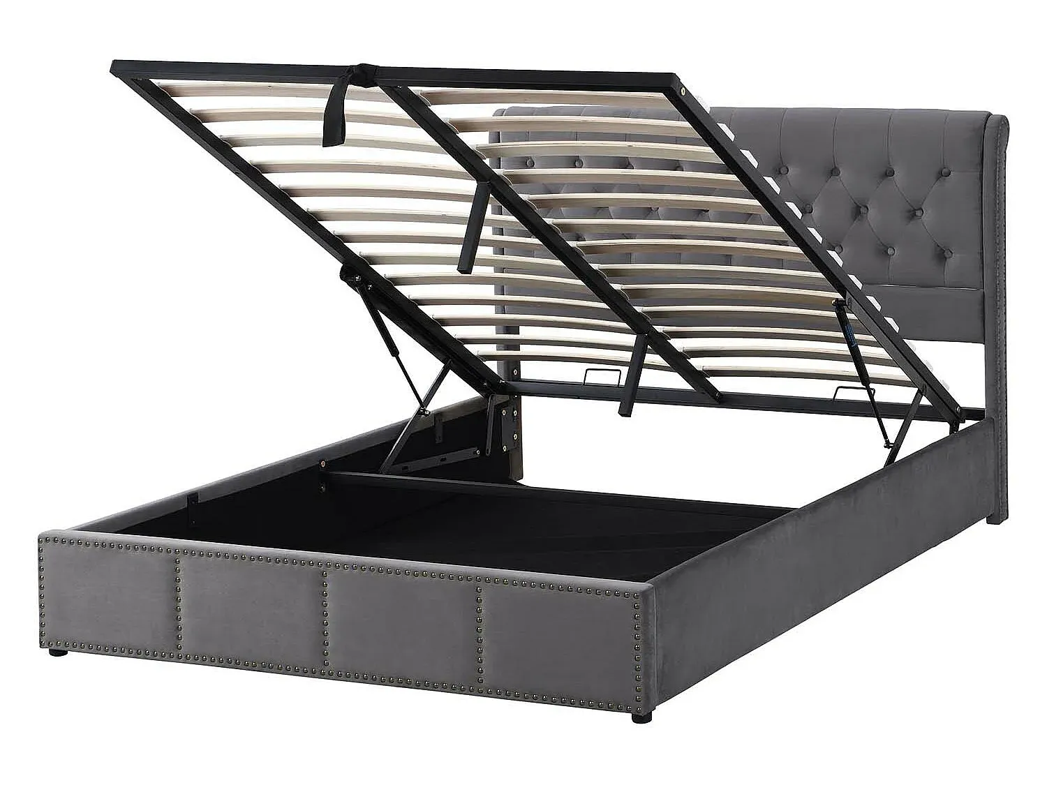 Samtbett mit Stauraum und Lattenrost 180 x 200 cm Grau