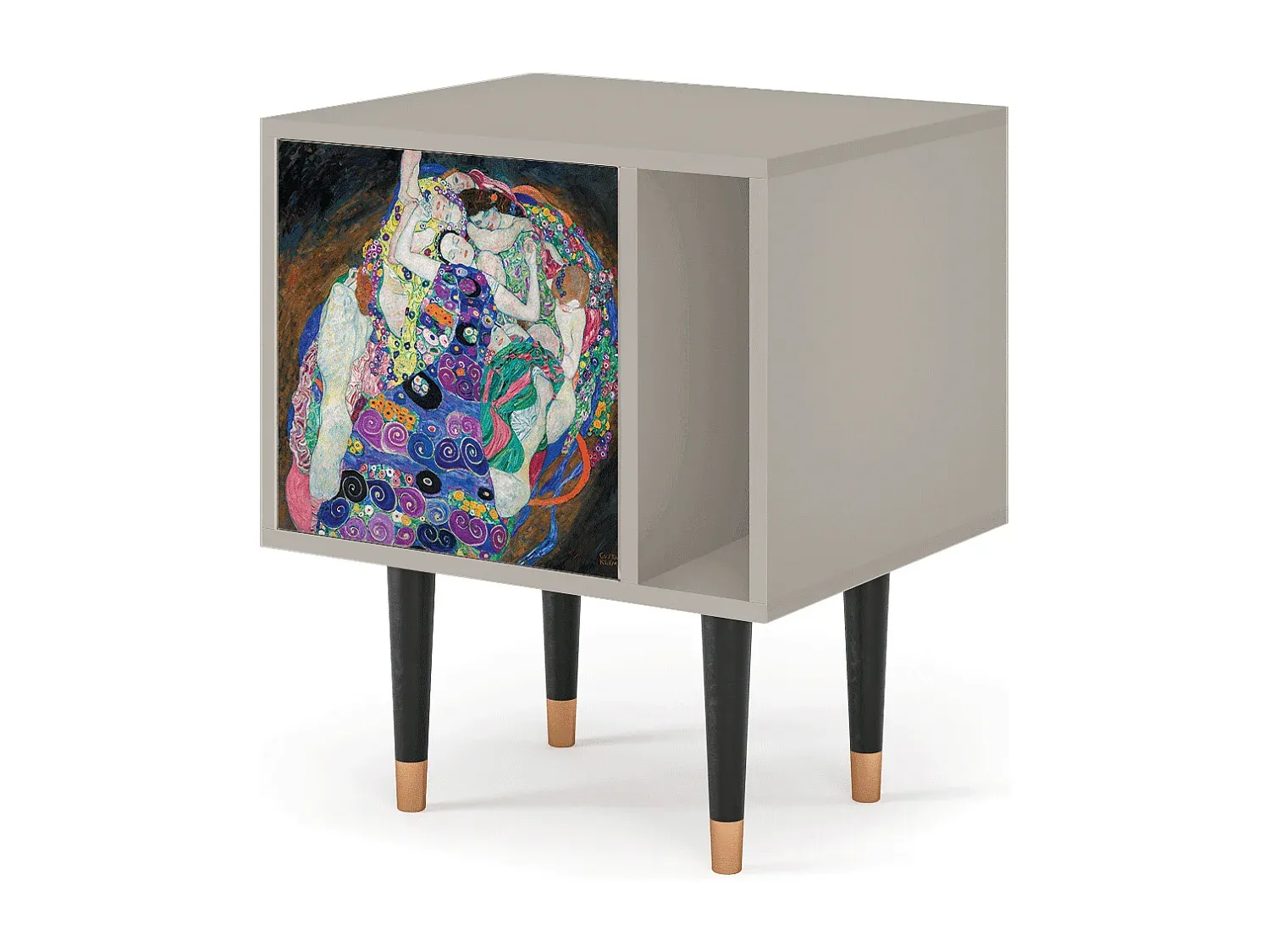 Nachttisch aus Holz mit Kunstmotiv, 57-69-48 cm