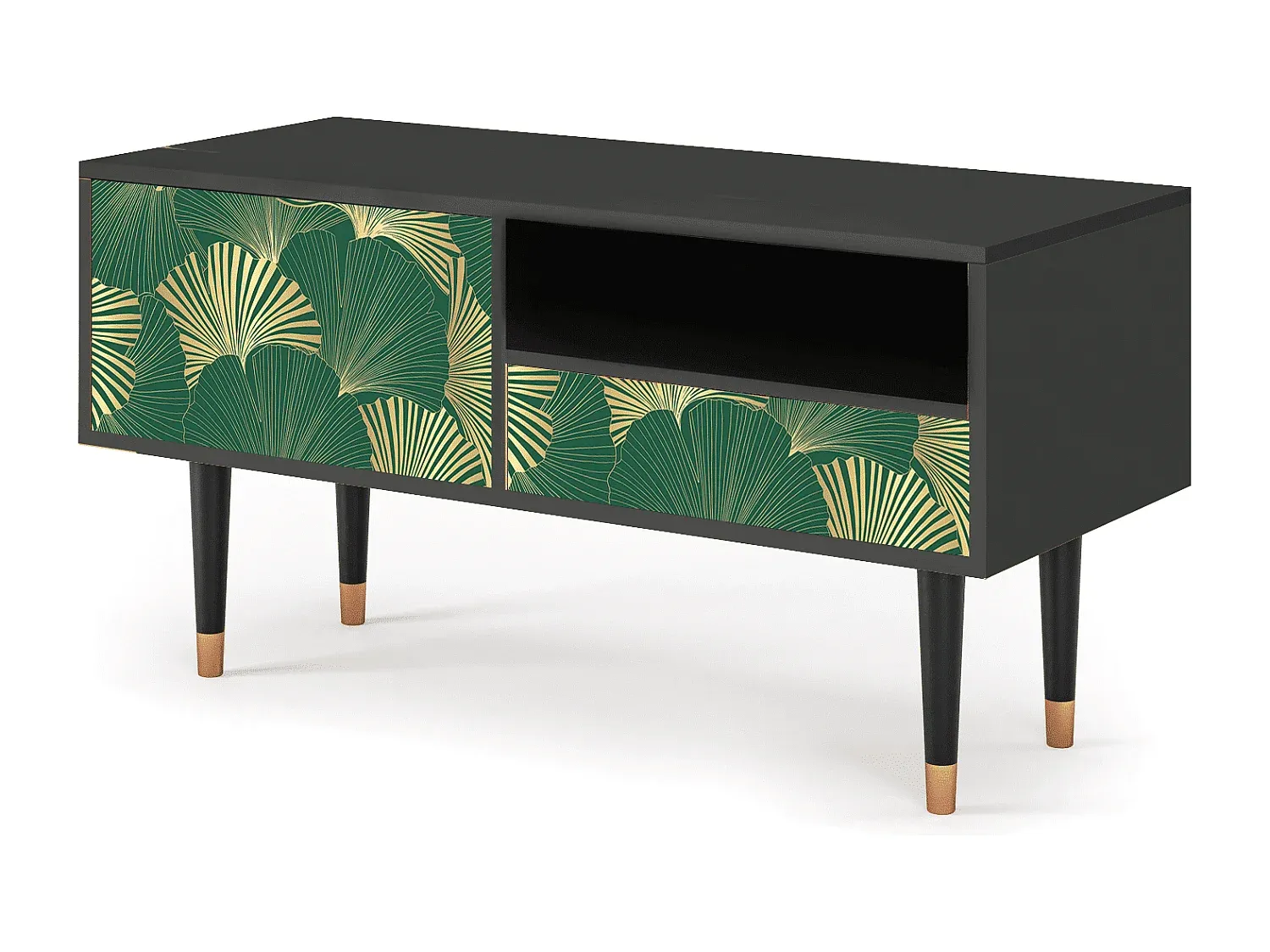 Moderner TV-Schrank mit Ginkgo-Dekor, Anthrazit