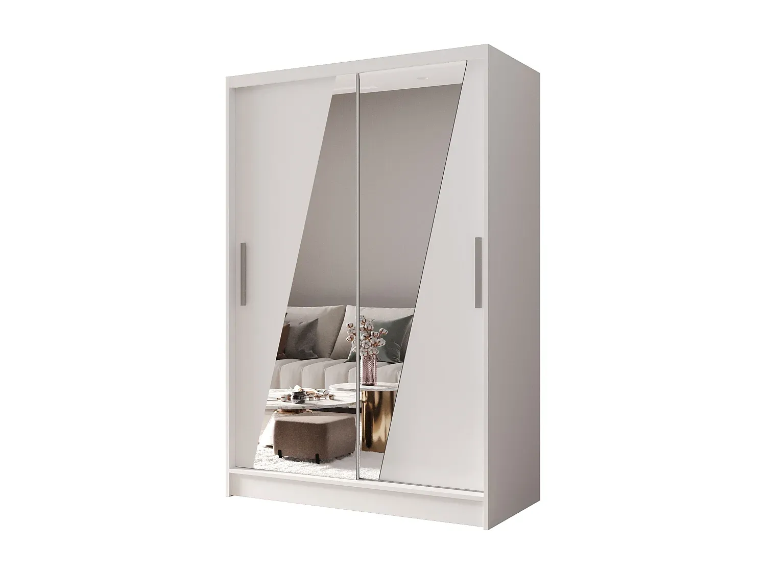 Zweiflügeliger Kleiderschrank mit Spiegel und Ablageflächen