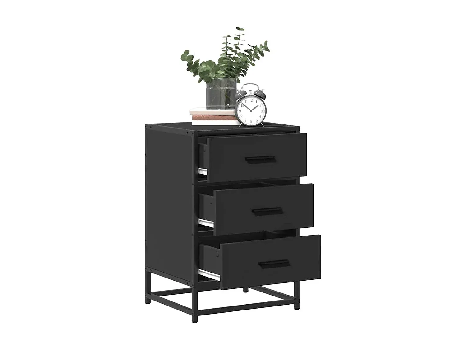 Moderner Nachttisch aus Holz und Metall in Schwarz