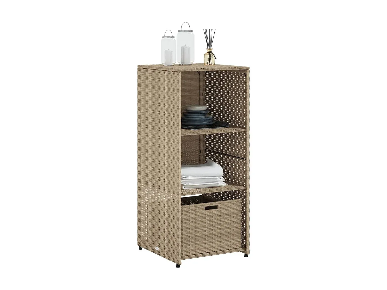Wetterfester Gartenschrank aus Poly Rattan, Beige, 50x55x115 cm