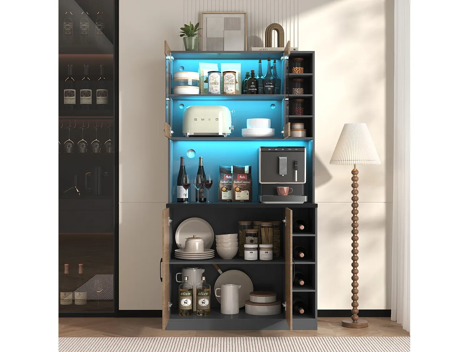 Modernes Küchenbuffet mit LED-Beleuchtung und Stauraum