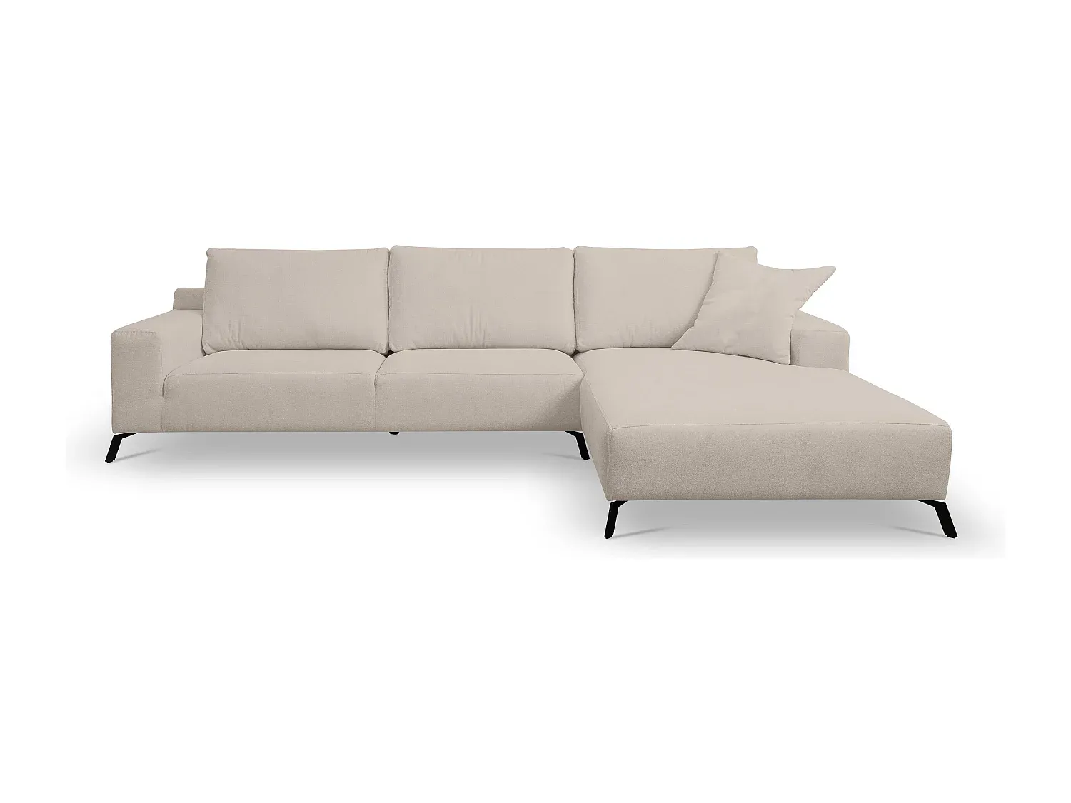 Beige Ecksofa mit Velourstoff und Rechter Ottomane