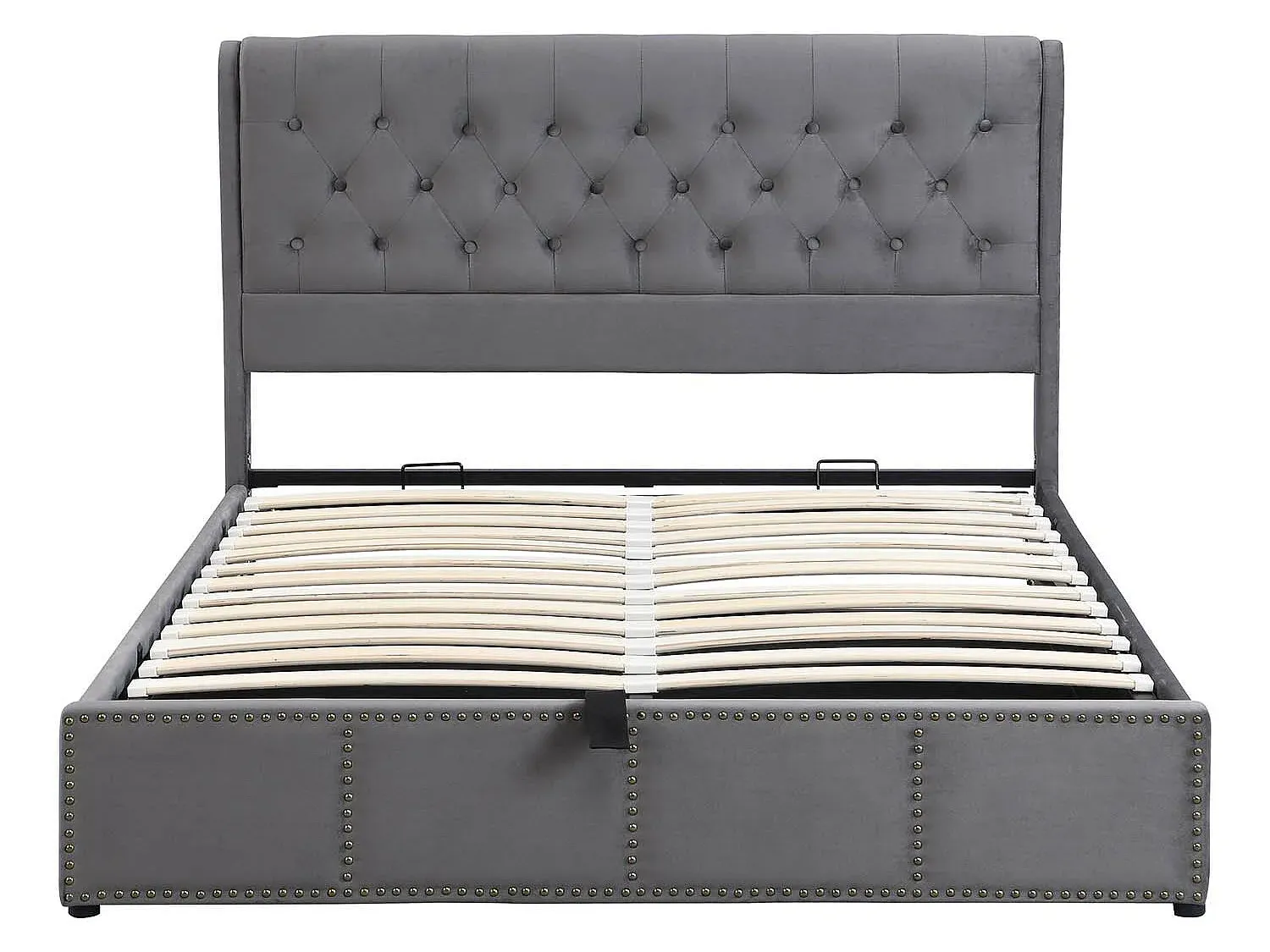 Samtbett mit Stauraum und Lattenrost 180 x 200 cm Grau