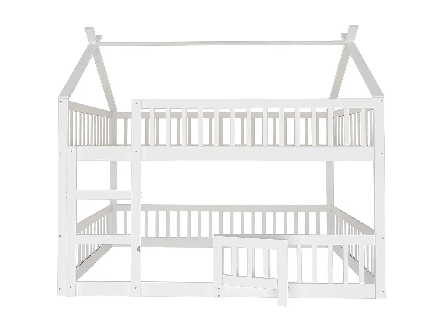 Massivholz-Etagenbett für Kinder, mit Treppe, Weiß, 140x200 cm