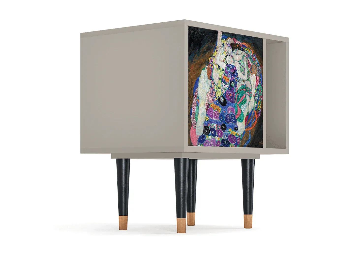 Nachttisch aus Holz mit Kunstmotiv, 57-69-48 cm