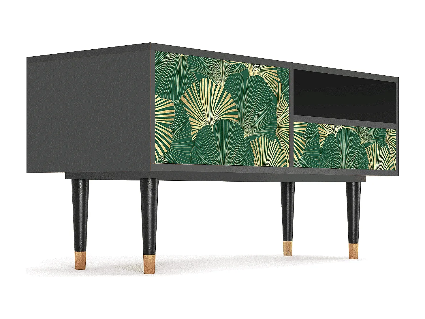 Moderner TV-Schrank mit Ginkgo-Dekor, Anthrazit