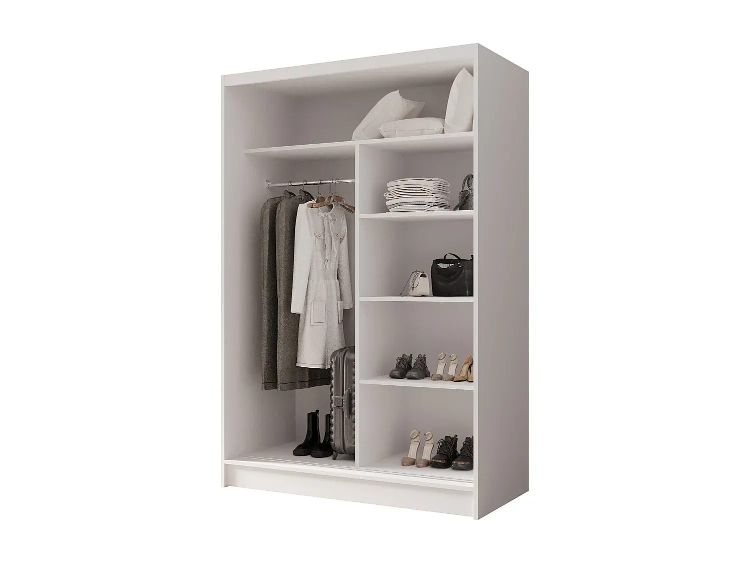 Zweiflügeliger Kleiderschrank mit Spiegel und Ablageflächen