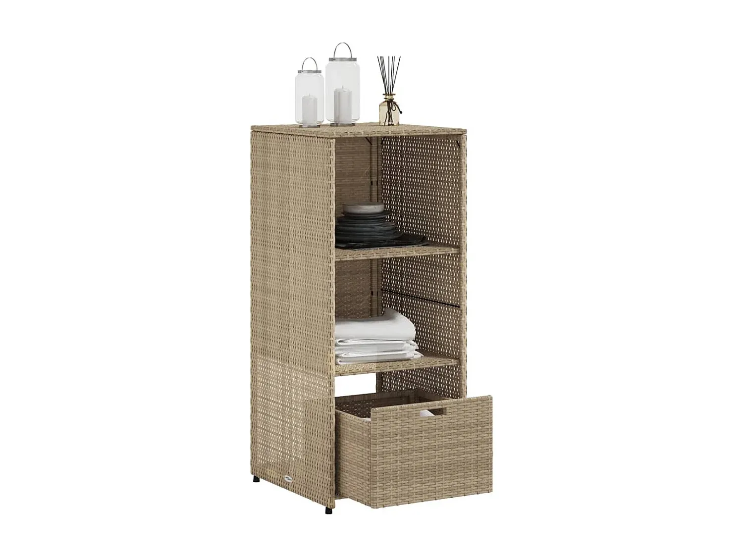 Wetterfester Gartenschrank aus Poly Rattan, Beige, 50x55x115 cm