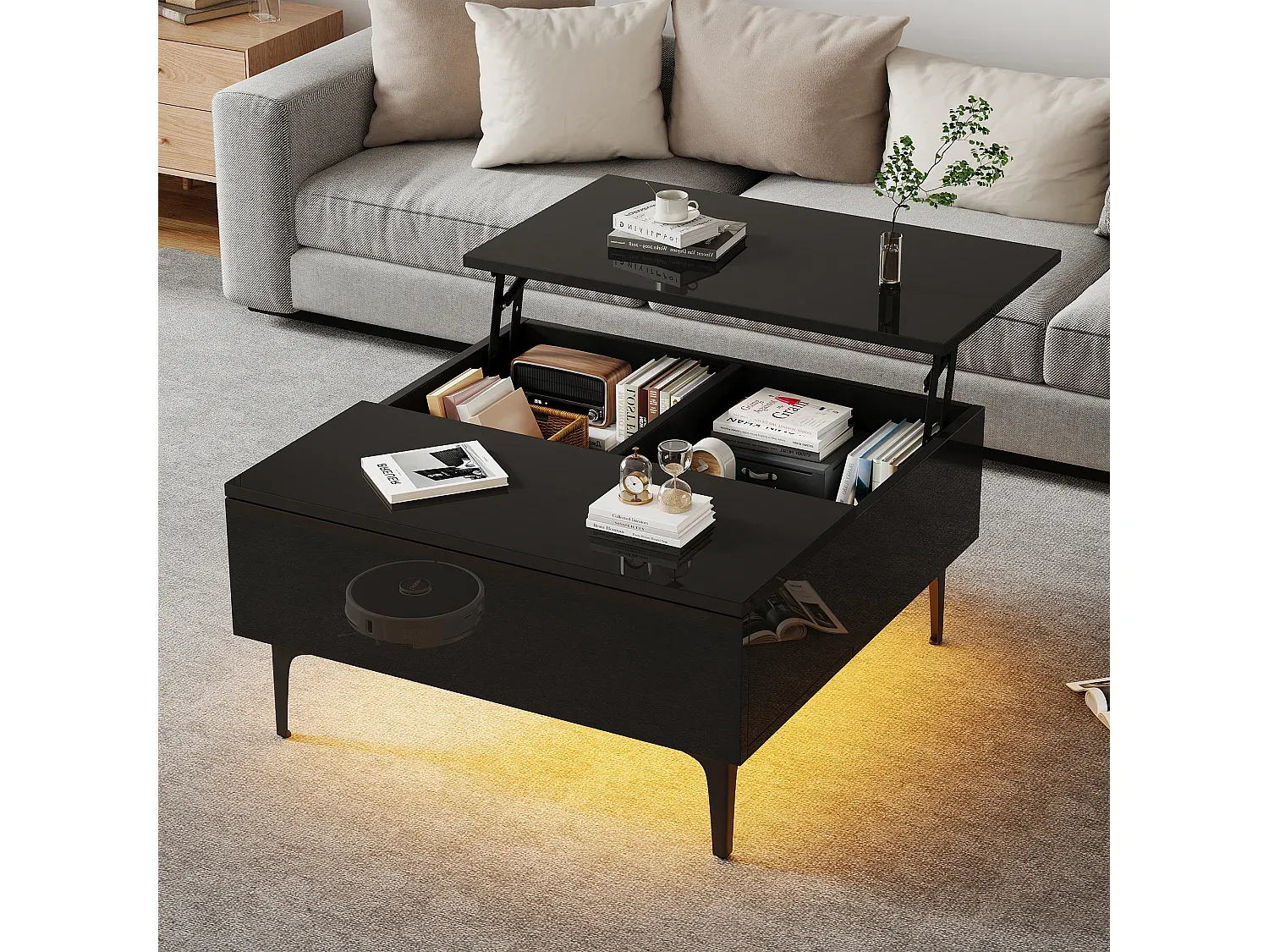 Höhenverstellbarer Couchtisch mit Schublade und LED Beleuchtung