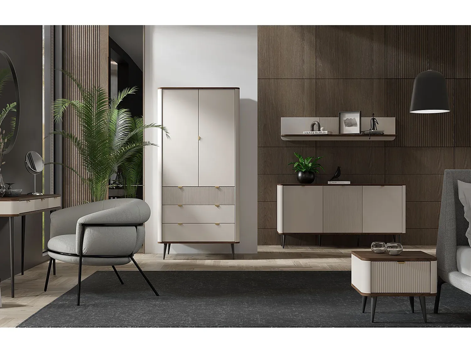Moderner Kleiderschrank mit Schiebetüren in Kaschmir und Graustein