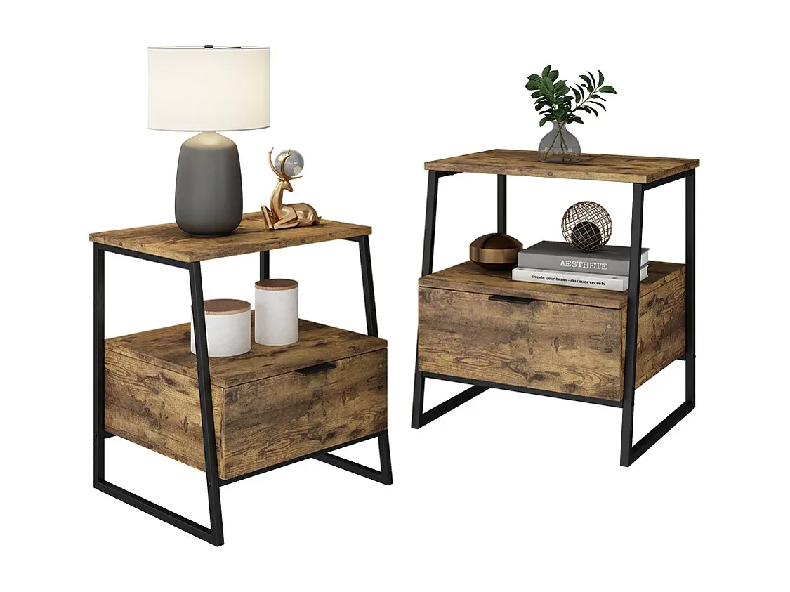 Rustikaler Nachttisch aus Eiche mit schwarzem Akzent 45x40x50 cm